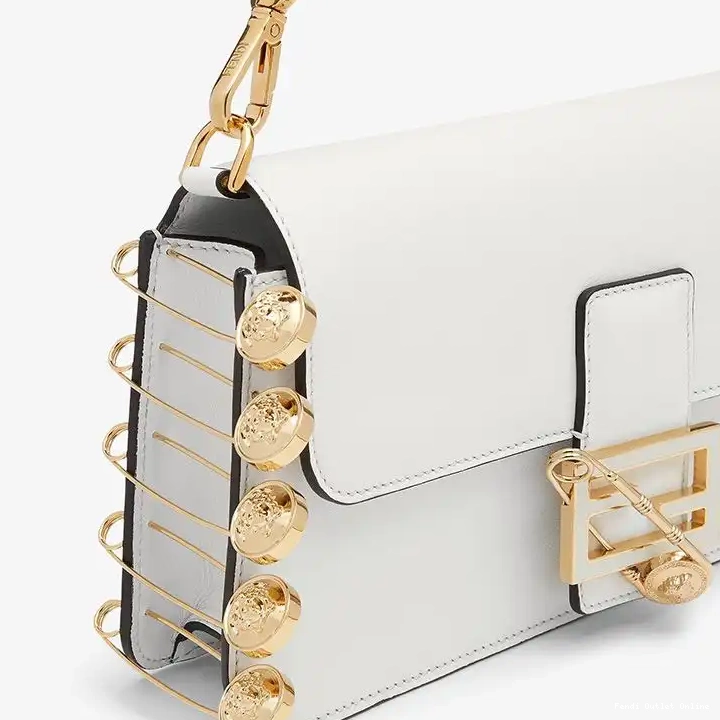 Cheap Brooches Pin Fendi White Leather Baguette Bag Medium with Calf Fendace In 0423